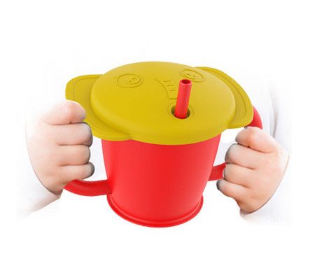 Customized silicone water cup for baby and kids with cover and straw
